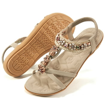Almusen Womens Flat Sandals String Beads Arch Support Summer Comfort Sandal