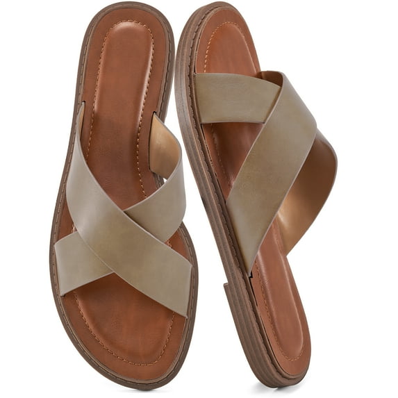 Ablanczoom Womens Leather Sandals Summer Casual Comfortable Massage Slippers Woman Slides Shoes Slip on Flat Dress Sandal