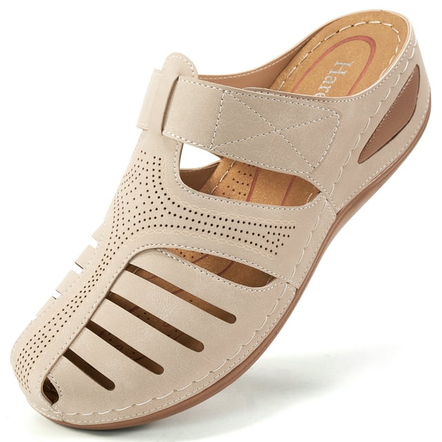 Ablanczoom Womens Leather Sandals Summer Casual Comfortable Massage Slippers Woman Slides Shoes Slip on Flat Dress Sandal