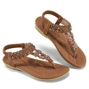 Almusen Womens Sandals Clip toe Rhinestone Summer Flat sandal