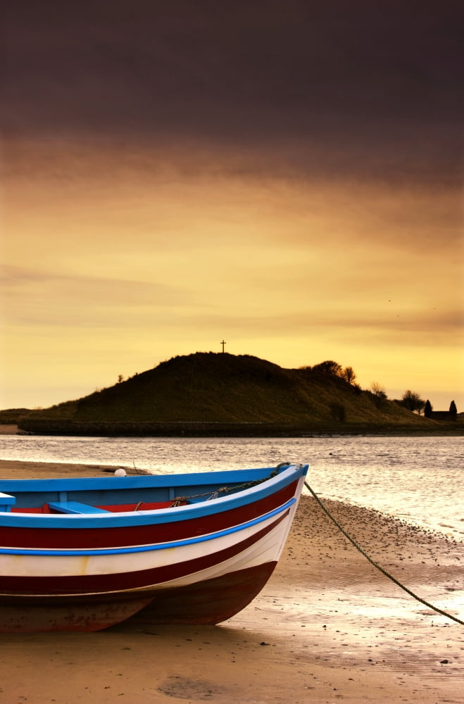 Alnmouth Northumberland England Boat On Sunset Beach Canvas Art - John Short Design Pics (12 x 19)