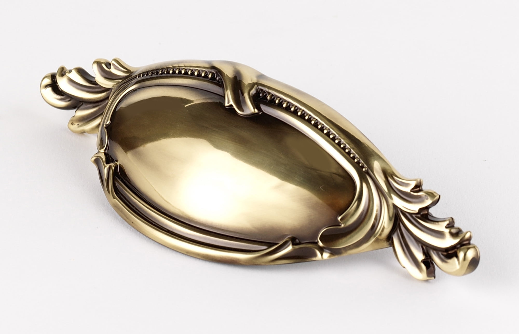 Polished Antique Brass Ornate 4" Center to Center Cup Pull