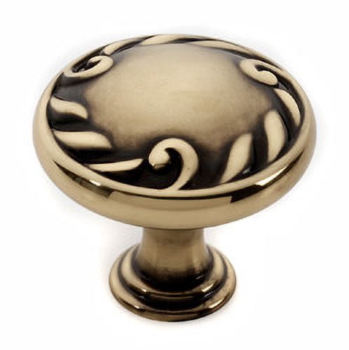 Ornate Round Knob, 1.25" H x 1.25" W x 1" D, Polished Antique
