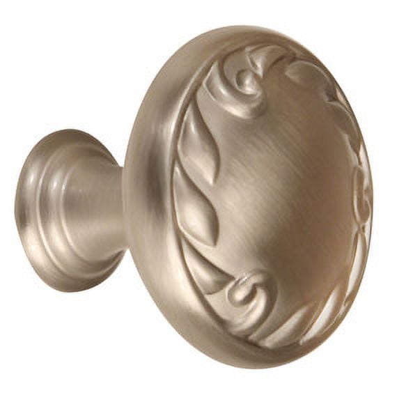 Ornate Round Knob, 1.25" H x 1.25" W x 1" D, Satin Nickel
