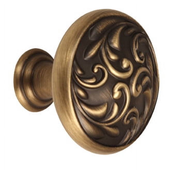 Ornate Round Knob, Antique English Matte, 1.5" H x 1.5" W x 1.25" D