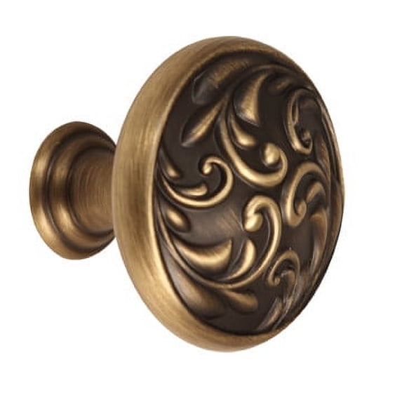Ornate Round Knob, Antique English Matte, 1.5" H x 1.5" W x 1.25" D