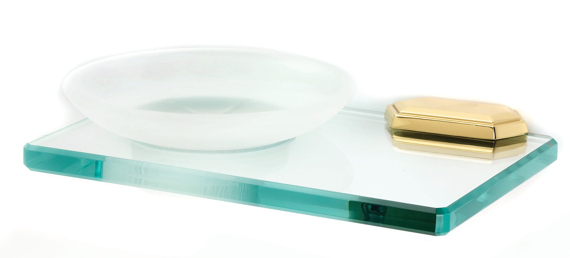 Unlacquered Brass and Frosted Glass Wall Mounted Soap Dish