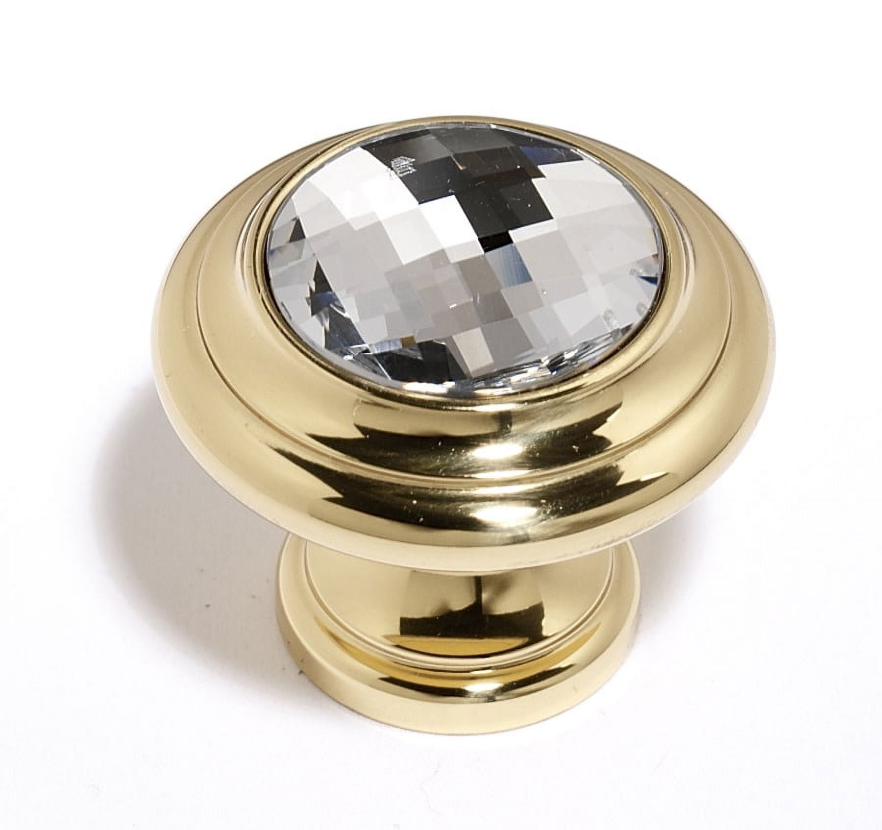 Gold Polished Brass and Crystal Round Cabinet Knob