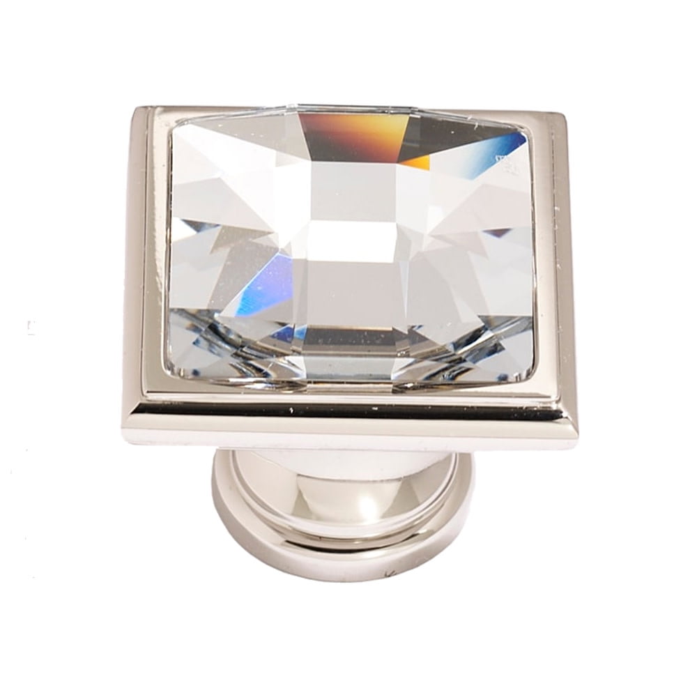 Polished Nickel Square Crystal Cabinet Knob with Mounting Hardware