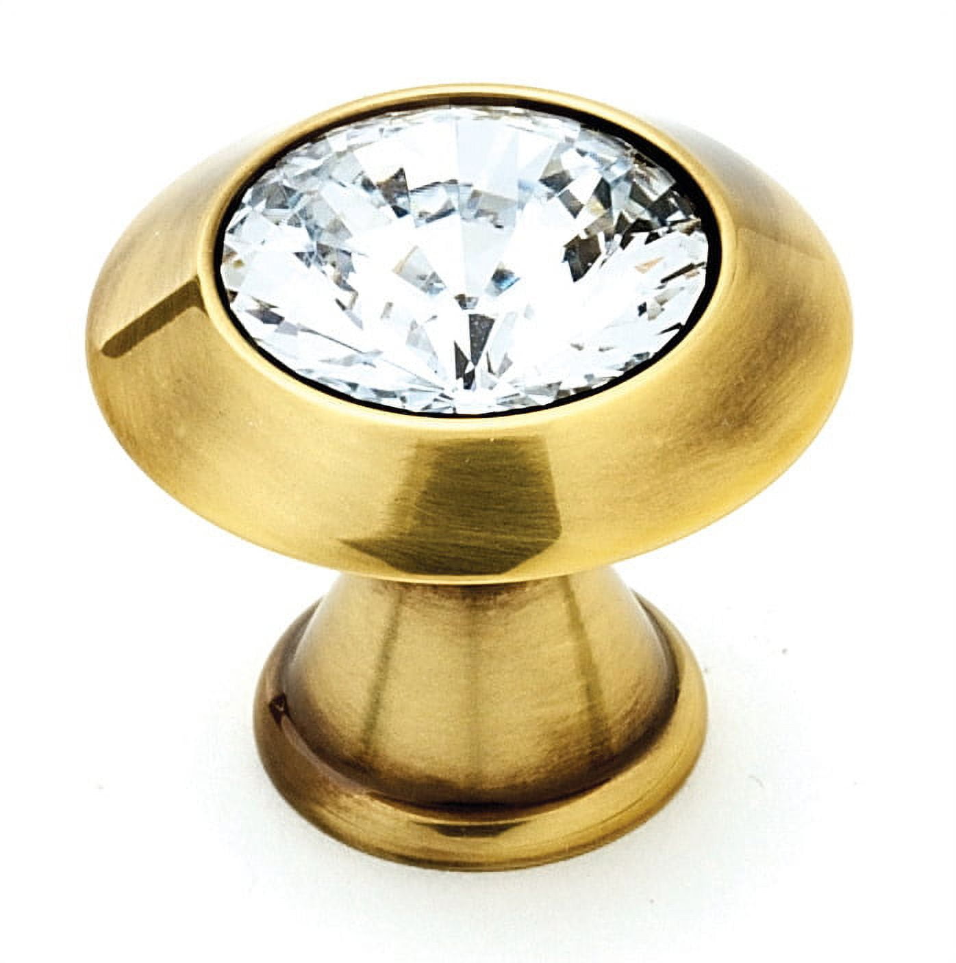 Polished Antique Brass and Crystal Round Knob