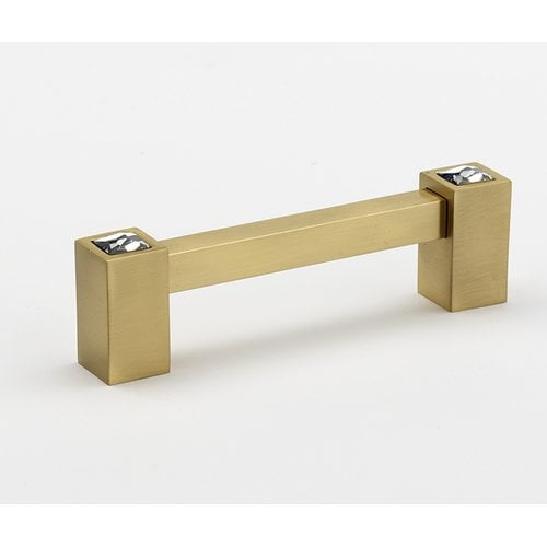 Alno C718-3-SB Contemporary Crystal 3" Center To Center Square Solid Brass Cabinet Handle