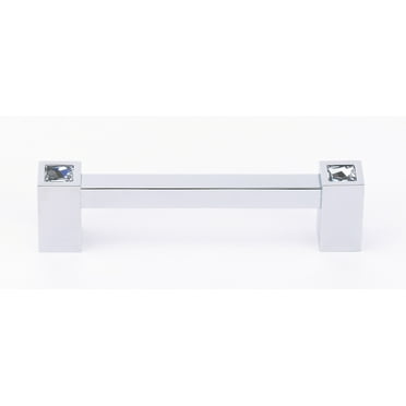 Alno C718-4 Contemporary Crystal 4" Center To Center Square Solid Brass Cabinet Handle /