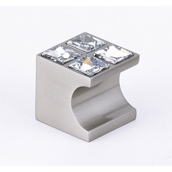 Alno C854-1-SN Contemporary Swarovski Crystal Cabinet Square Knob Satin Nickel