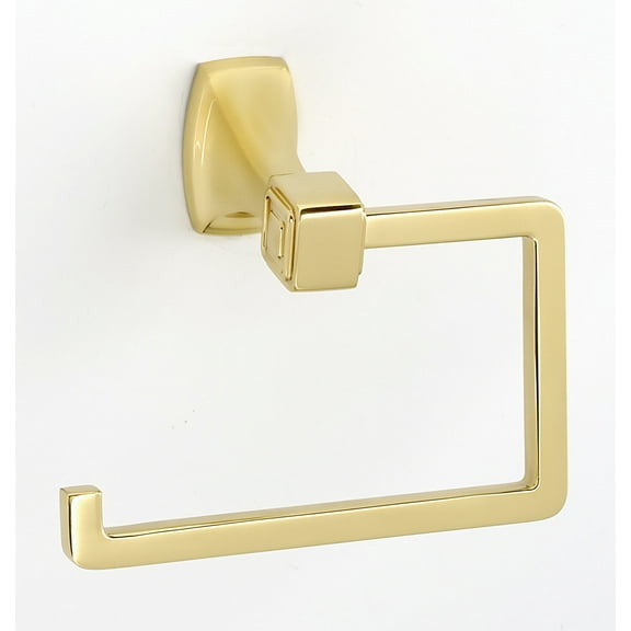 Alno A6566 Cube Modern 5.5"W Hook Style Slide On Toilet Paper Holder - Brass