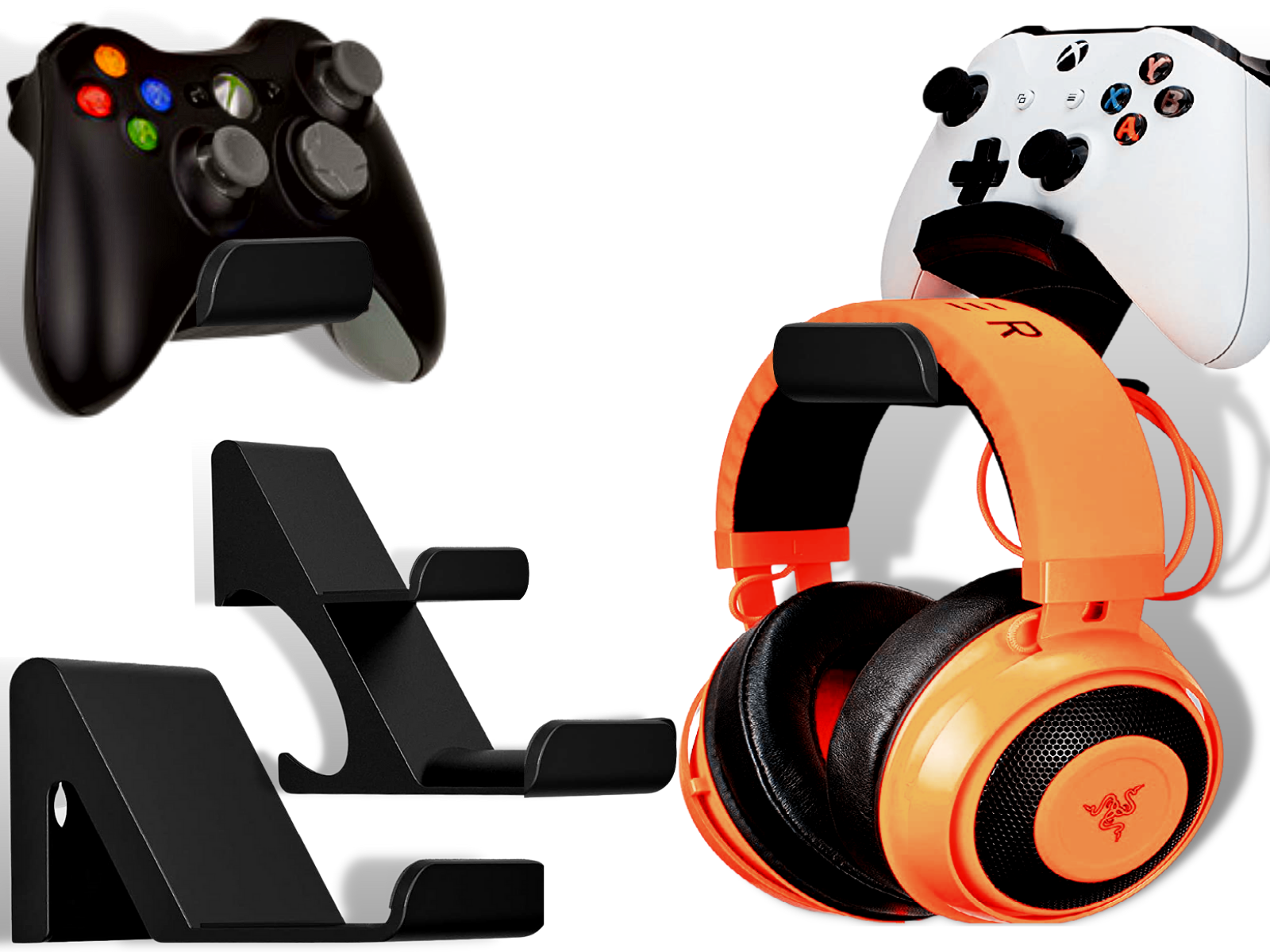 Universal Wall Mount Holder For 2 Controllers & Headset - Fits Xbox & PlayStation