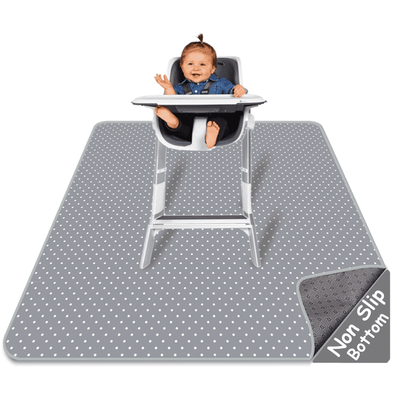 Alnoor USA Splat Mat for Under High Chair - Splash Mat - Anti-slip | Washable & Water Resistant | Polyester Material | Large Size 51" x 46"| Gray Color | Zippered Pouch