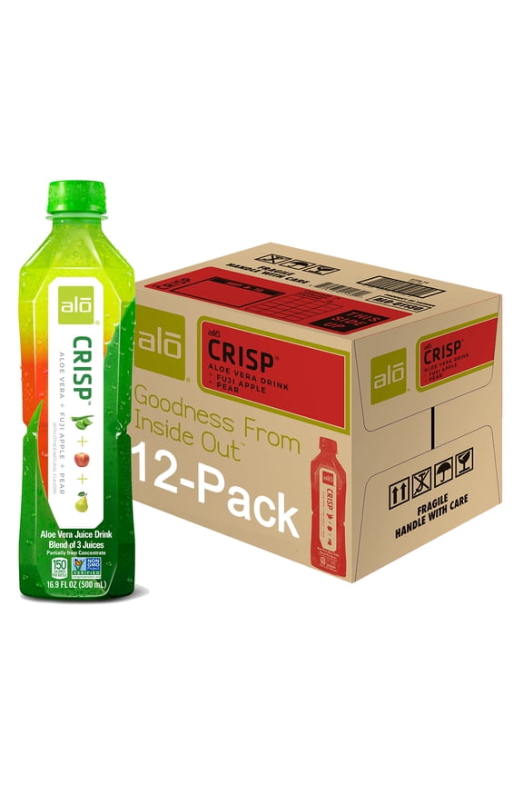 Crisp Aloe Vera Juice Drink, Fuji Apple + Pear + Aloe, 12 x 16.9 Fl oz bottles, Made with Real Aloe Vera Pulp & Juice Straight from the Leaf, Plant-Based with Real Pulp