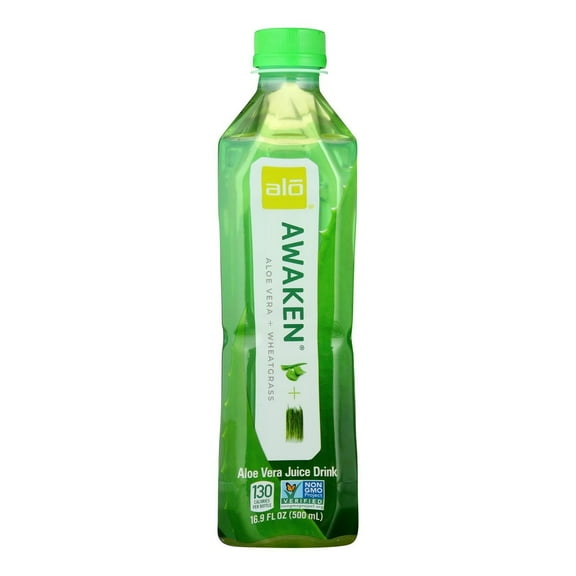 Alo Original Awaken Aloe Vera Juice Drink - Wheatgrass - Case of 12 - 16.9 fl oz.