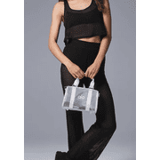Alo Yoga Clear Mini Duffel Bag, Transparent PVC Tote Handbag with White Handles, Small Carryall Pouch for Gym Travel Beach