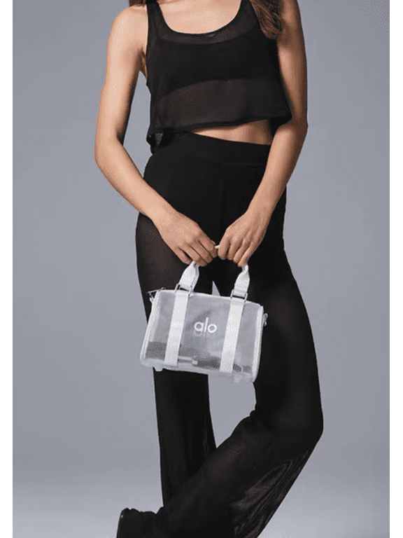 Yoga Clear Mini Duffel Bag, Transparent PVC Tote Handbag with White Handles, Small Carryall Pouch for Gym Travel Beach