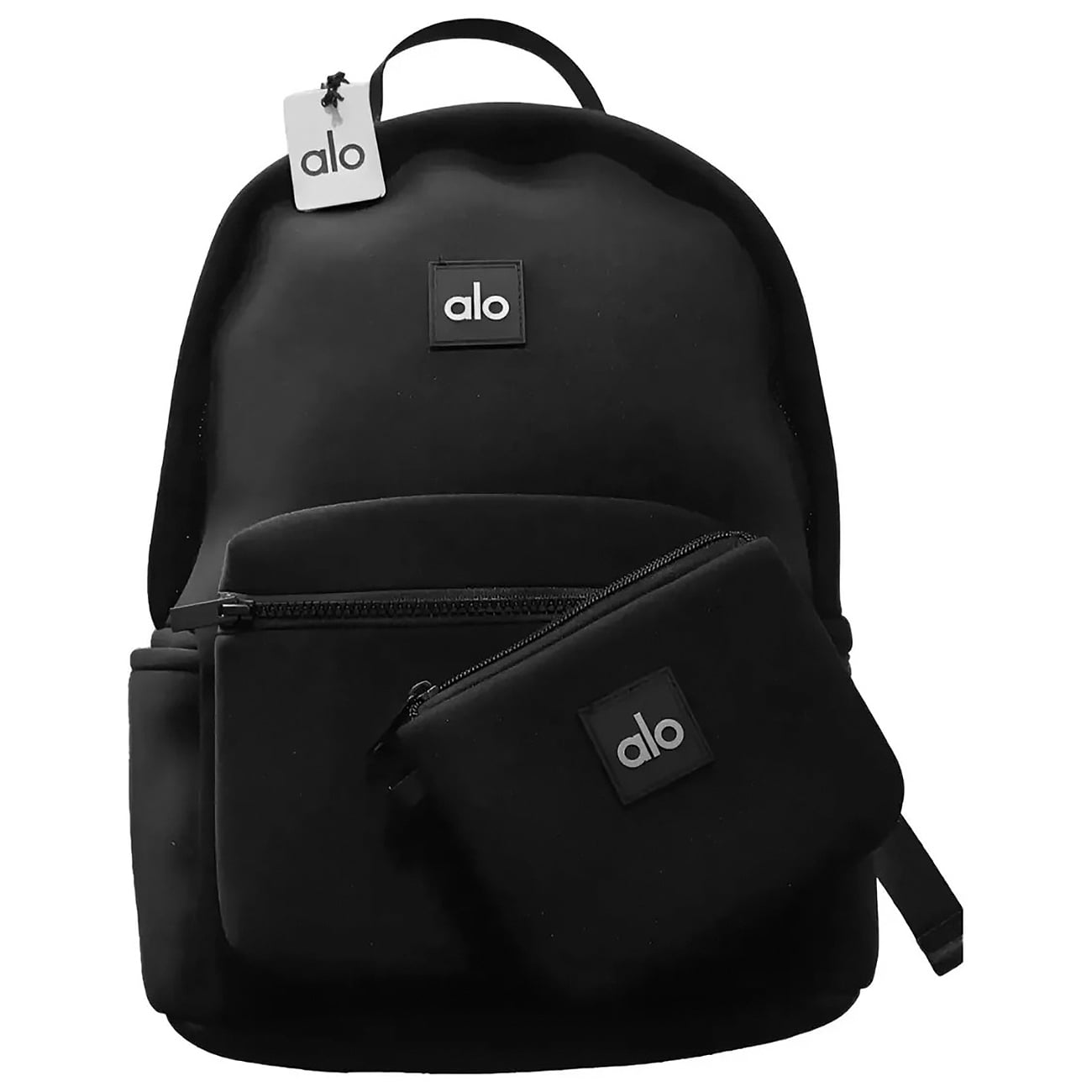 Alo Yoga Stow Backpack in Black Neoprene with Detachable Pouch, Laptop Sleeve - Water-Resistant Sport Gym Backpack for Adults