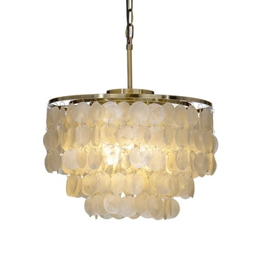 AloaDecor 3/6-Lights Unique Tiered Bronze Capiz Chandelier with Seashell Accents 3 W 17.7" 13 to 24 Inches