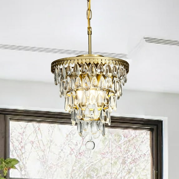 AloaDecor 3 Light Glam Crystal Tier Pendant Chandelier Painted Brass Painted Brass