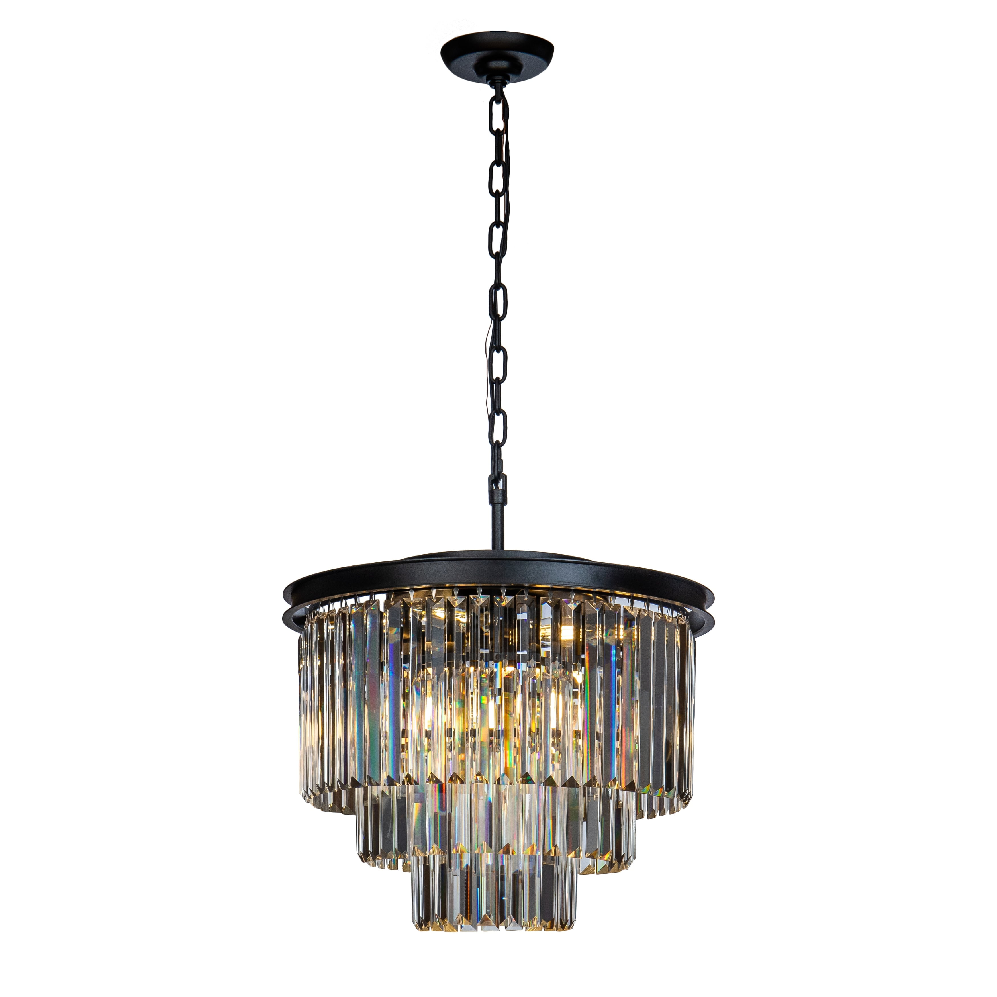 Matte Black 3-Tier Crystal Fringe Chandelier with 6 Lights