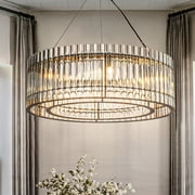 Aloadecor 6-Light Modern Matte Black Luxury Glass Rod Round Chandelier