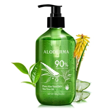 Aloderma 90% Pure Organic Aloe Vera Gel With Tea Tree Oil - Pure Aloe Vera Gel for Face - Natural Aloe Vera Gel for Sunburn Treatment, Acne, Aftershave, After Waxing - Aloe Vera Moisturizer for Face