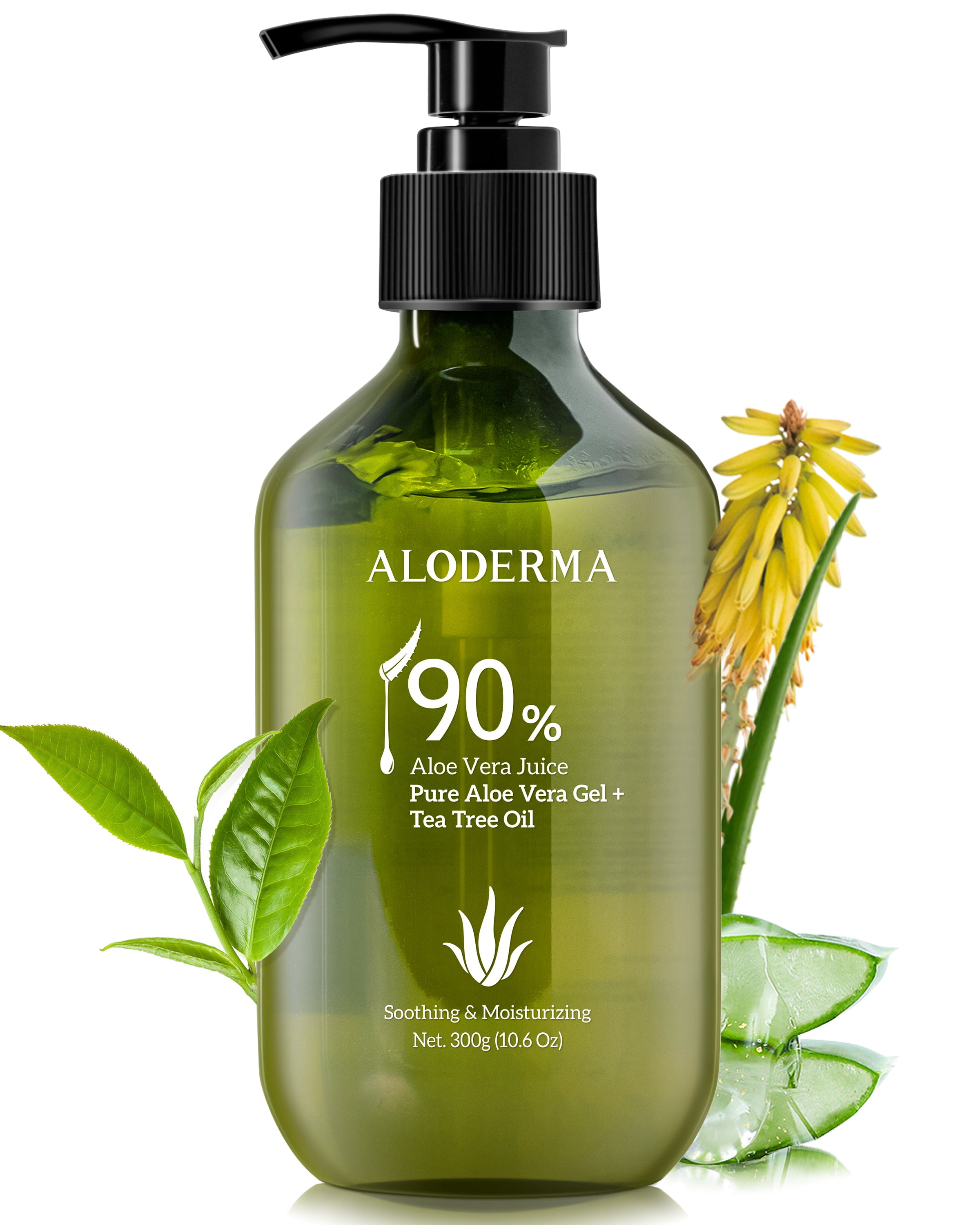 Aloderma Pure Organic Aloe Vera Gel With Tea Tree Oil - Pure Aloe Vera Gel Face - Natural Aloe Vera for Sunburn Treatment, Acne, Aftershave, After Waxing - Aloe