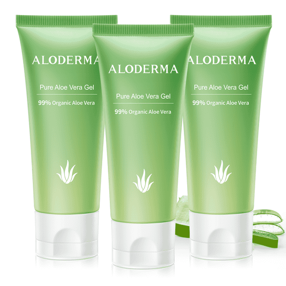 Aloderma 99% Organic Aloe Vera Gel, Bottled within 12 Hours of Harvest (114g, 4.0 oz), 3-Pack, No Sticky Residue - No Powder Concentrates or Water Added - Eco-Friendly