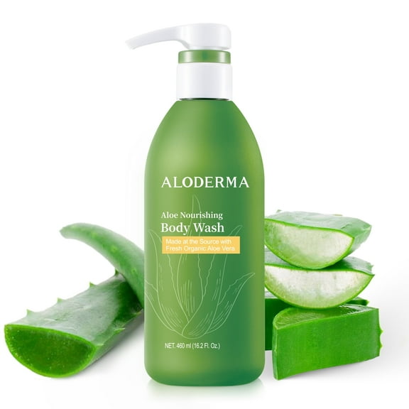 Aloderma Aloe Nourishing Body Wash Featuring Fresh, Organic Aloe for Dry, Sensitive Skin - Moisturizing Body Cleanser with Shea Butter, Allantoin - Leaves Skin Soft, Hydrate & Nourished - 16oz