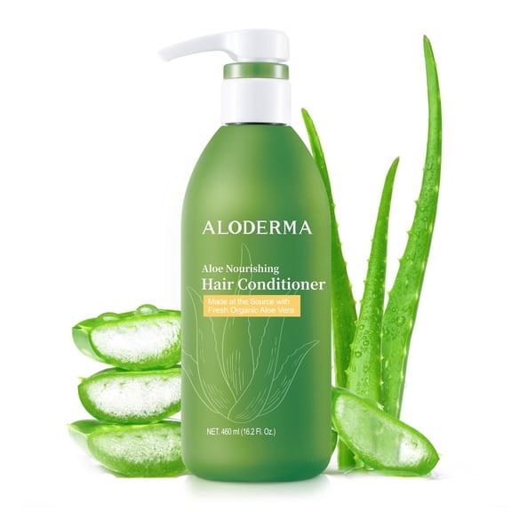 Aloderma Aloe Nourishing Hair Conditioner Made with Fresh Organic Aloe Vera for Dry, Damaged Hair - Deeply Hydrates and Nourishes Hair and Scalp, Leaving it Soft & Refreshed - Crambe Seed Oil - 16oz