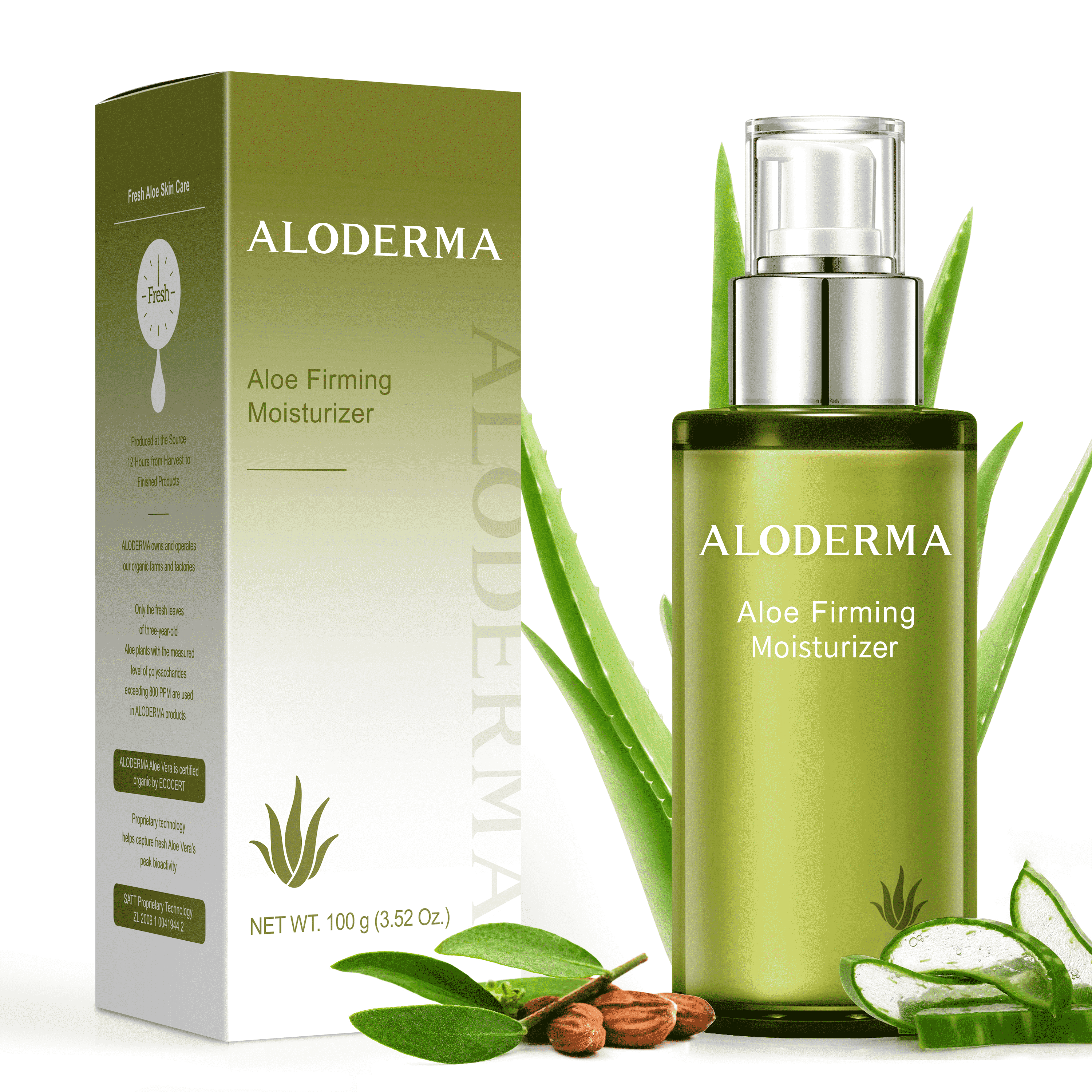 Aloderma Aloe Vera Firming Facial Moisturizer with 72% Organic Ingredients - Nourishing & Replenishing - Natural Face Lotion for Aging Skin - Smoothes the Appearance of Fine Lines & Wrinkles, 3.5oz