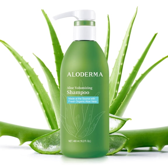 Aloderma Aloe Volumizing Shampoo for Fine, Brittle, & Thinning Hair - Featuring Freshly Harvested Organic Aloe Vera Infused with Arginine & Panthenol - Alcohol, Parabens, Mineral Oil Free - 16oz