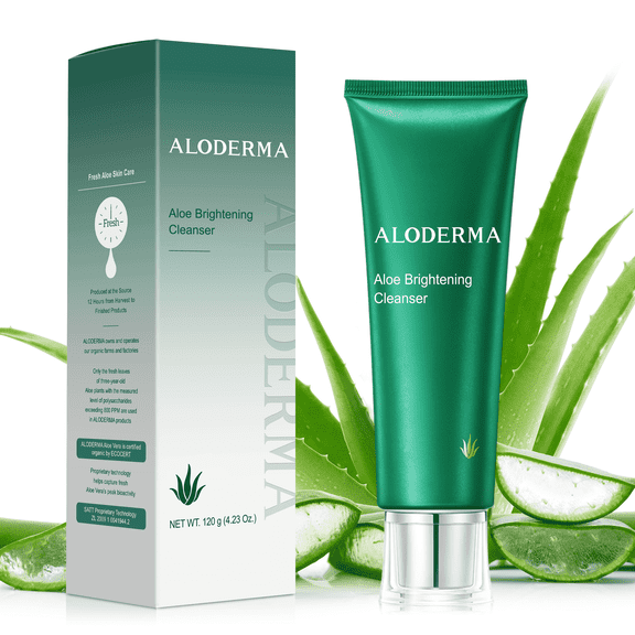 Aloderma Brightening Face Cleanser with Organic Aloe Vera Made Within 12 Hours of Harvest - Natural Daily Face Wash with Niacinamide & Vitamin E for Radiant Skin - Gentle Facial Cleanser - 120g/4.2oz