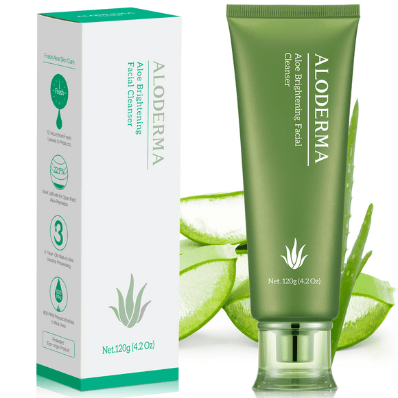 Aloderma Brightening Face Cleanser for Women with 77% Organic Aloe Vera - Gentle Face Wash with Licorice, Shea Butter - Daily Facial Cleanser - Oil Free Face Wash for Men - Facial Wash for Dull Skin
