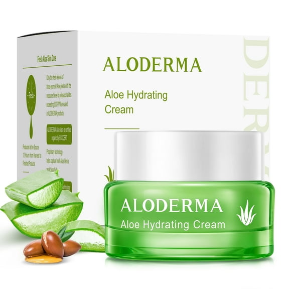Aloderma Hydrating Face Cream with 65% Organic Aloe Vera - Hydrating Facial Cream with Hyaluronic Acid & Allantoin - Nourishing Aloe Vera Skin Cream for Women, Men - Moisturizer for All Day Hydration