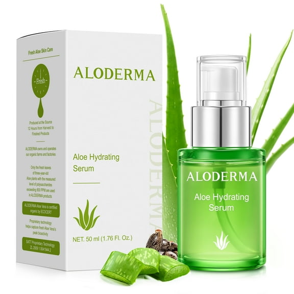 Aloderma Hydrating Face Serum with 65% Organic Aloe Vera, Deep Hydration Facial Serum with Hyaluronic Acid & Antioxidants, Nourishing Aloe Serum for Face, Moisturizing Serum for All Skin Types