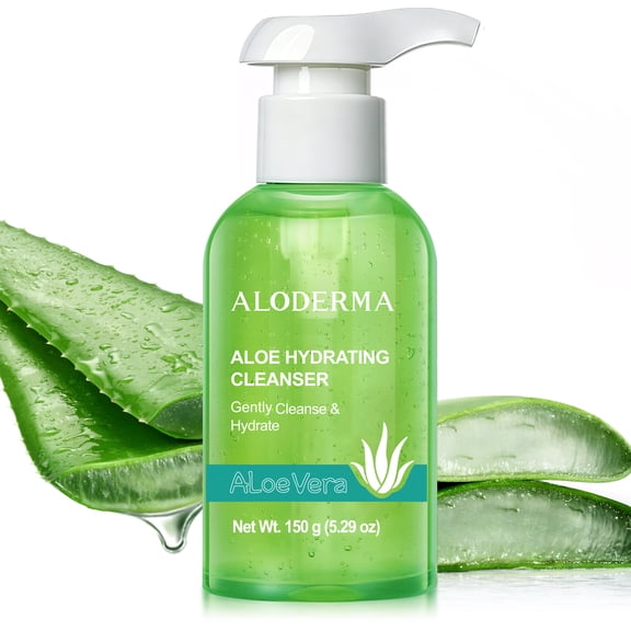 Aloderma Hydrating Facial Cleanser with Organic Aloe Vera - Daily Moisturizing Aloe Face Wash with Shea Butter, Vitamin E - Nourishing Face Cleanser for Normal, Dry Skin, Non-Comedogenic, 150g/5.3oz