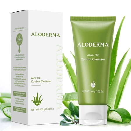 Aloderma Oil Controlling Facial Cleanser Made within 12 Hours of Harvest with Organic Aloe Vera - Clear Breakouts - Wintergreen to Help Purify & Deeply Cleanse Pores - Calming Aloe Facial Wash, 3.5oz