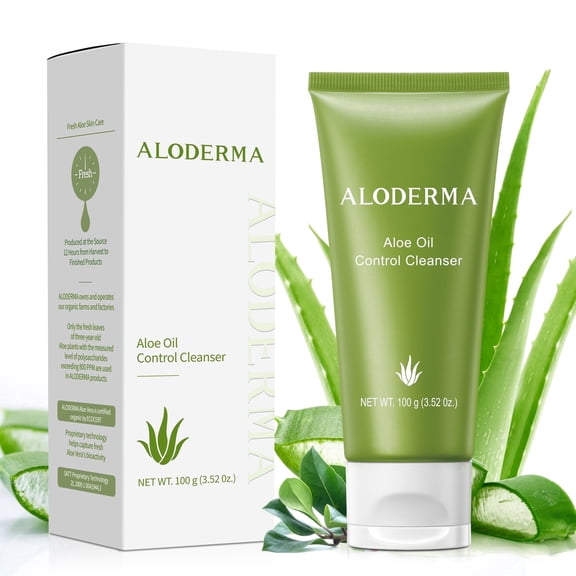 Aloderma Oil Controlling Facial Cleanser Made within 12 Hours of Harvest with Organic Aloe Vera - Clear Breakouts - Wintergreen to Help Purify & Deeply Cleanse Pores - Calming Aloe Facial Wash, 3.5oz