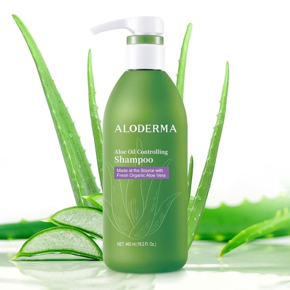 Aloderma Oil Controlling Shampoo Made with Freshly Harvest, Organic Aloe Vera for Oily Hair & Scalp - Infused with Tea Tree Oil and Willow Bark Extract to Gently Cleanse Build Up Without Drying, 16oz
