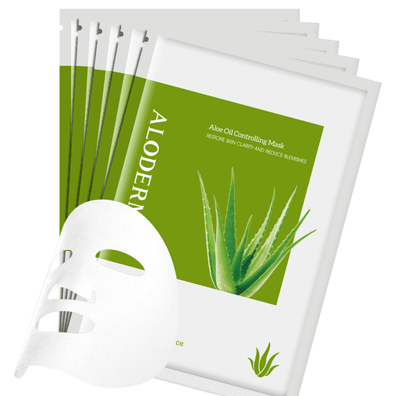 Aloderma Oil Controlling Sheet Masks for Face with 88% Organic Aloe Vera - 5 Facial Sheet Masks for Acne Prone Skin with Witch Hazel - Balancing Face Mask Sheets to Naturally & Gently Clear Oily Skin