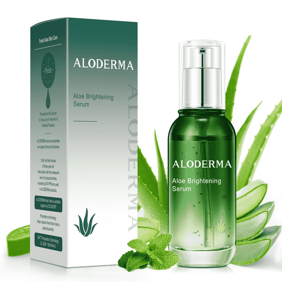 Aloderma Skin Brightening Serum with 65% Organic Aloe Vera - Face Serum with Niacinamide, Vitamin C and Alpha-Arbutin for Glowing Skin - Aloe Vera Face Glow Serum - Refine Skin Texture and Tone