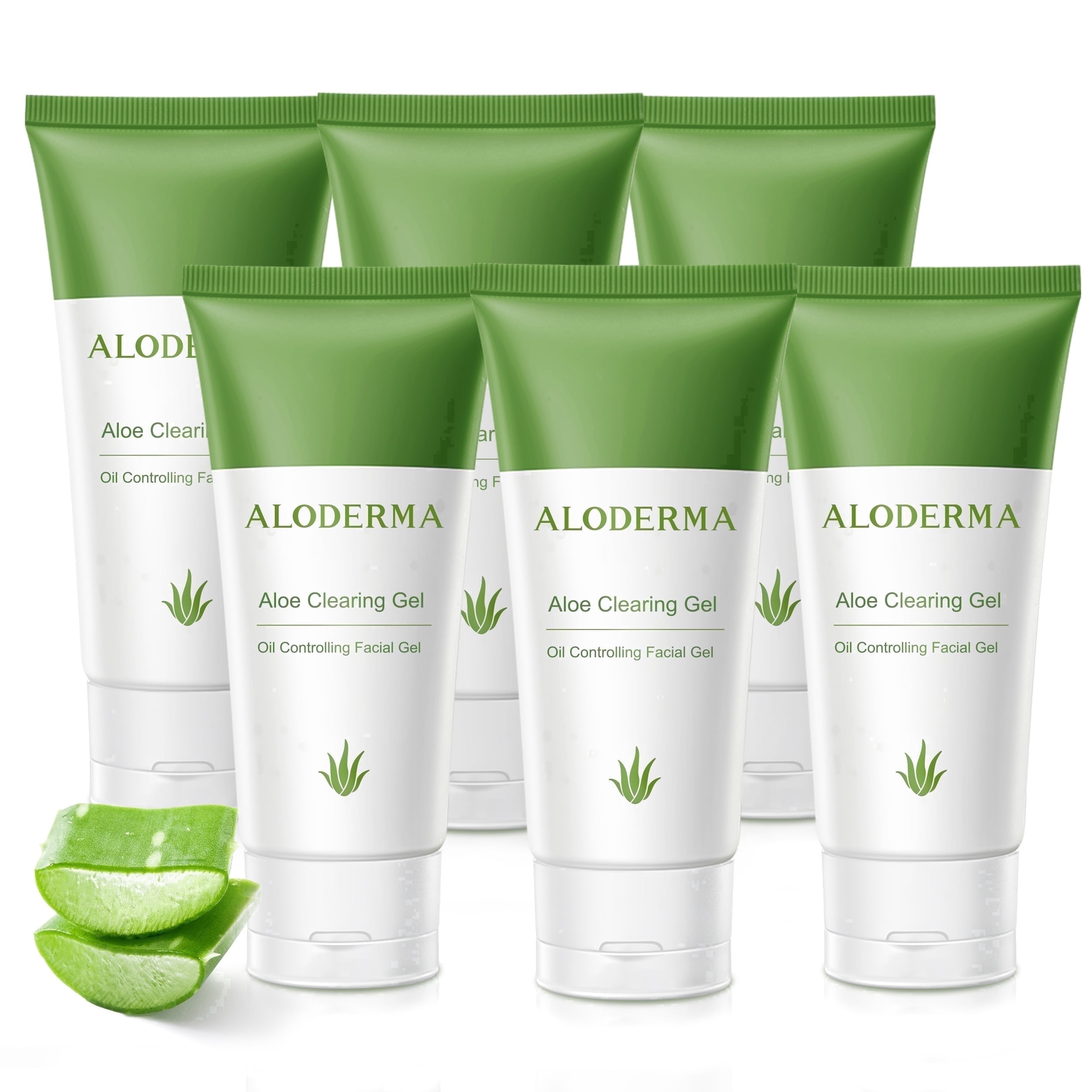 Aloderma Skin Clearing Aloe Gel 6-Pack for Acne & Blemish Prone Skin, 91% Organic Aloe Vera made within 12 Hours of Harvest + Witch Hazel, Purslane, & Sugar Kelp, Non-Drying (80g, 2.8 oz)