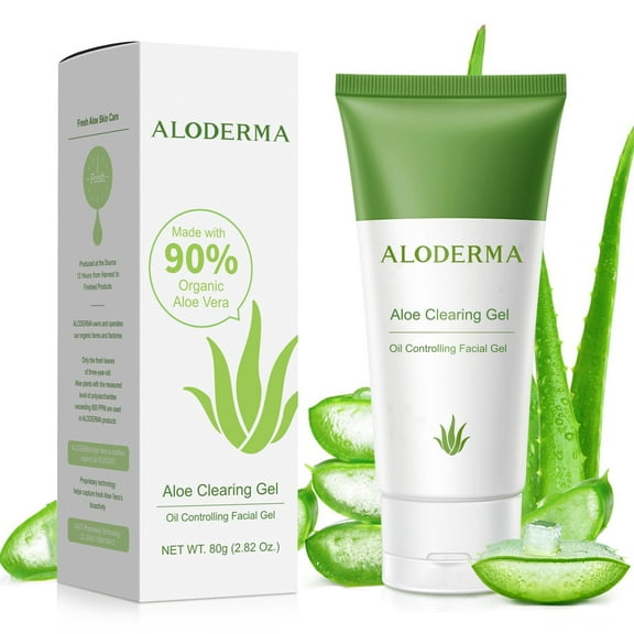 Aloderma Skin Clearing Aloe Gel for Acne & Blemish Prone Skin, 91% Organic Aloe Vera made within 12 Hours of Harvest + Witch Hazel, Purslane, & Sugar Kelp, Non-Drying (80g, 2.8 oz)