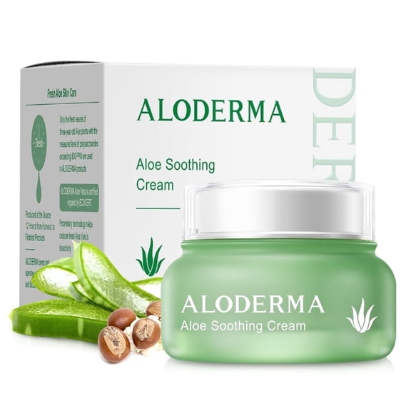 Aloderma Soothing Face Cream Made with 62% Organic Aloe Vera - Calming Facial Cream with Squalane & Vitamin E for Dry, Sensitive Skin - Reduces Redness, Helps Protect Damaged Skin, 50g/1.76oz