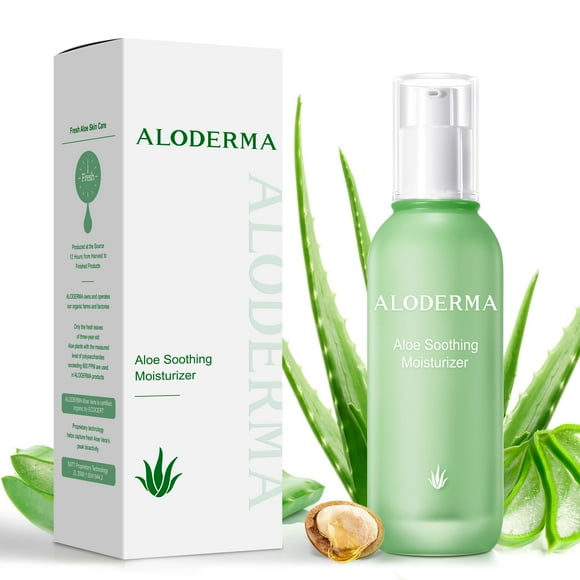 Aloderma Soothing Face Moisturizer with 77% Organic Aloe Vera - Face Lotion for Women & Men for Sensitive & Combination Skin, Rosacea - Oil Free Moisturizer for Face with Squalane, Botanical Extracts